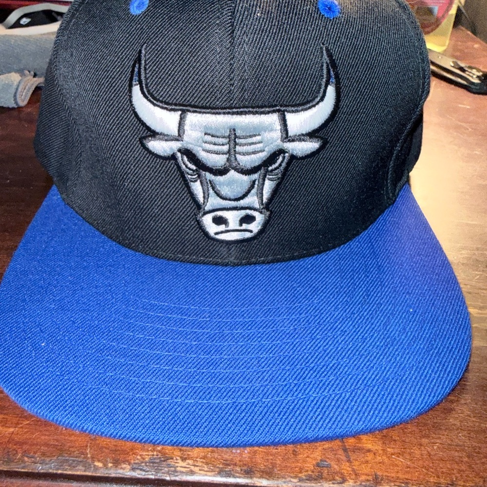 Mitchell & Ness Black and Blue Bull Snapback Hat